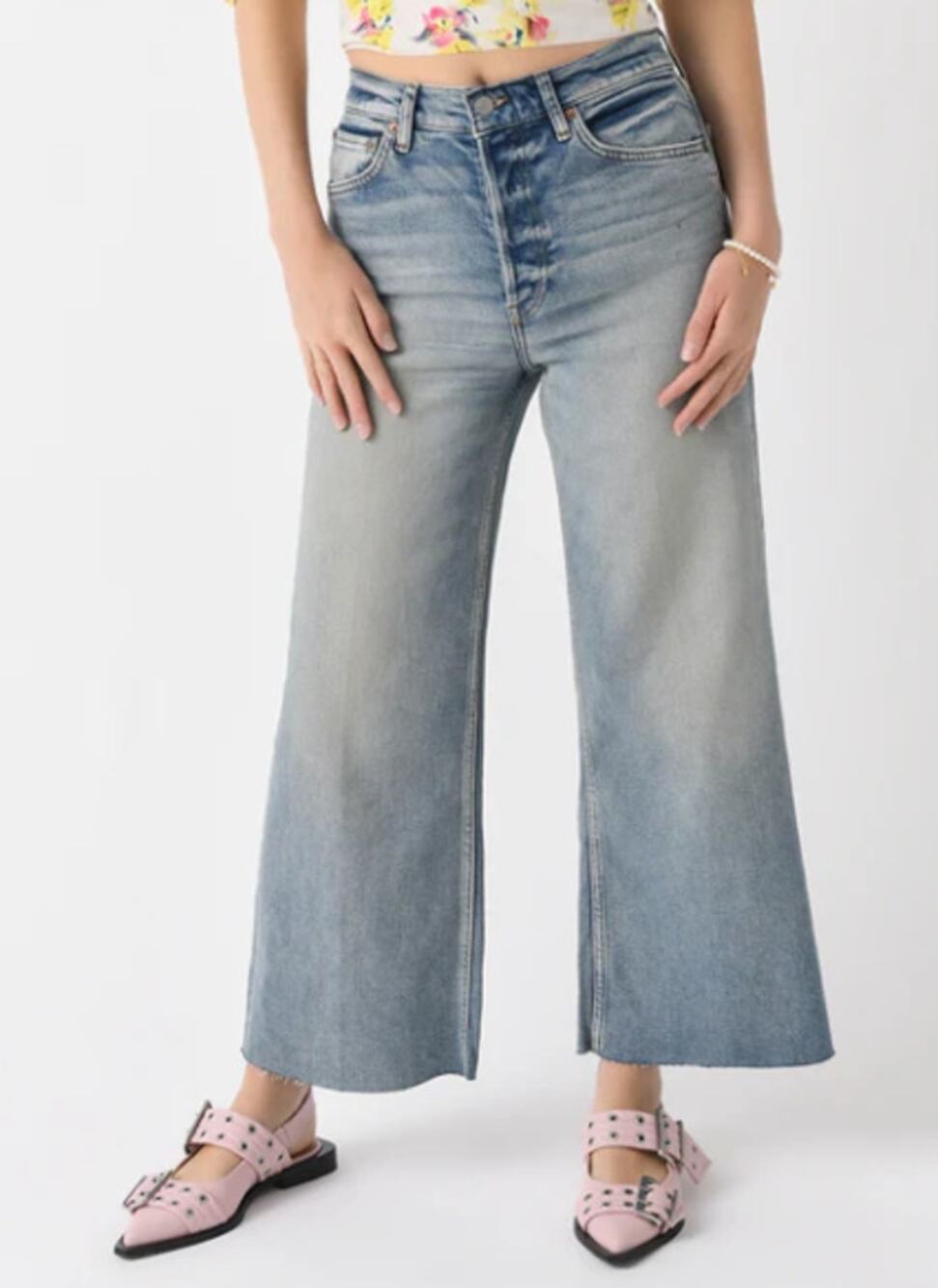 REDONE WOMENS SIZE 30 HIGH RISE WIDE LEG CROP RAW HEM BELLA ROSA BLUE NEW